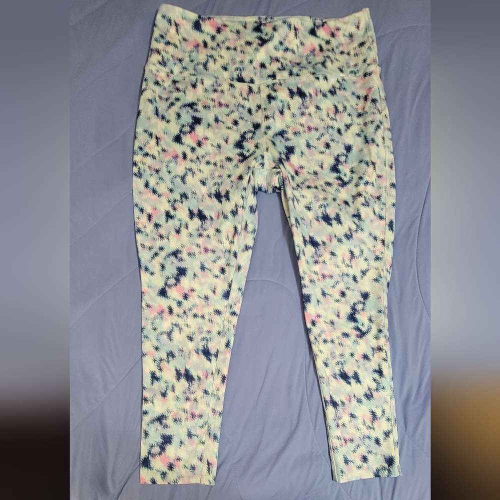 MTA Sport moisture-wicking 7/8 length,blue,white,pink leggings, no pockets,